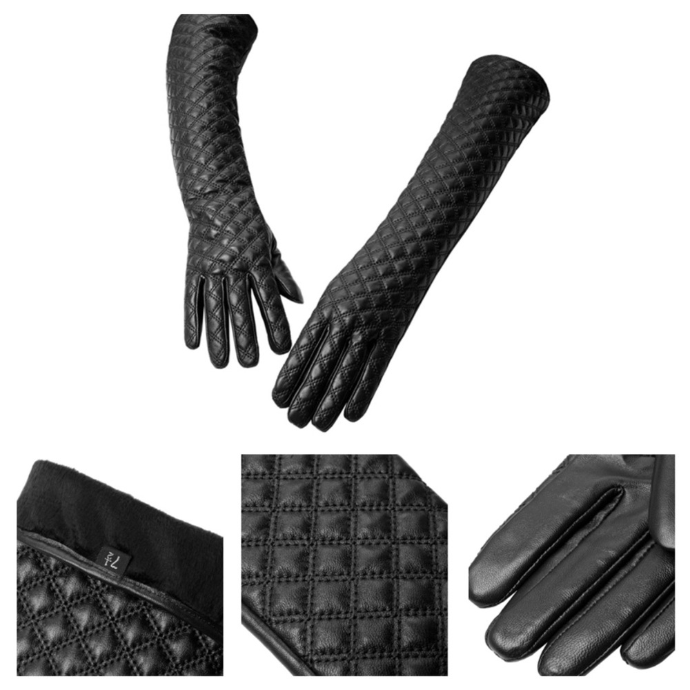 Leather Quilted Cashmere The Lauren Gloves - Picture 8 of 8